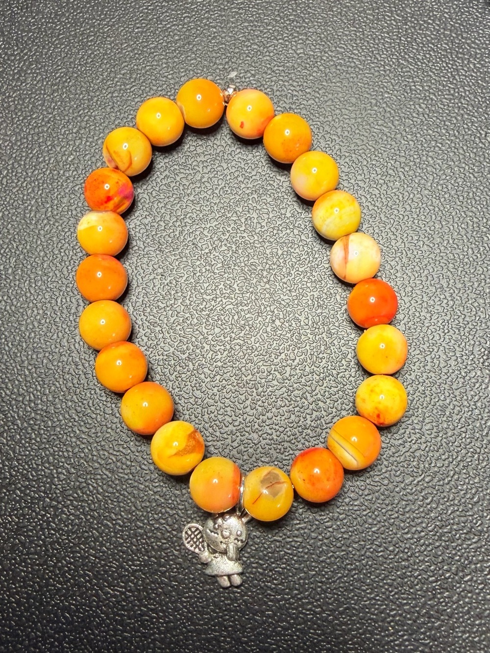 ✨Handmade✨Orange Beaded Stretch Bracelet with Charm
